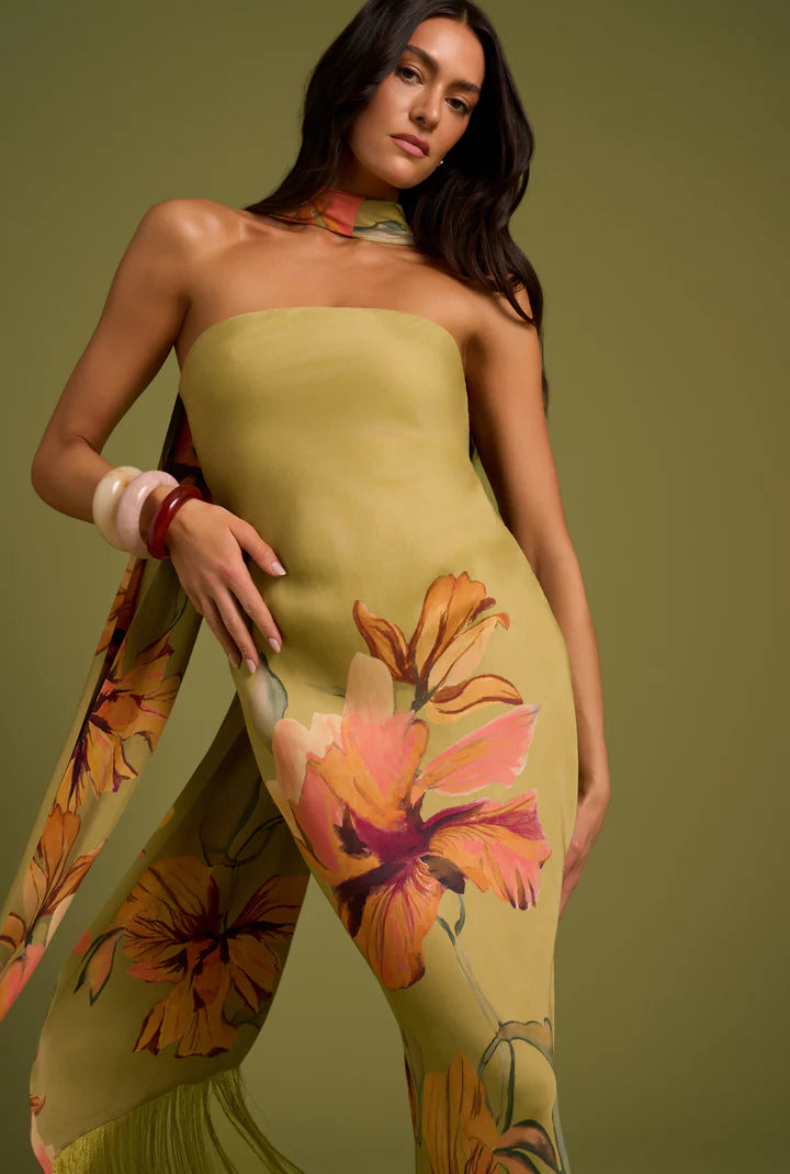 Rococo - Strapless Maxi Dress with Fringe Sash