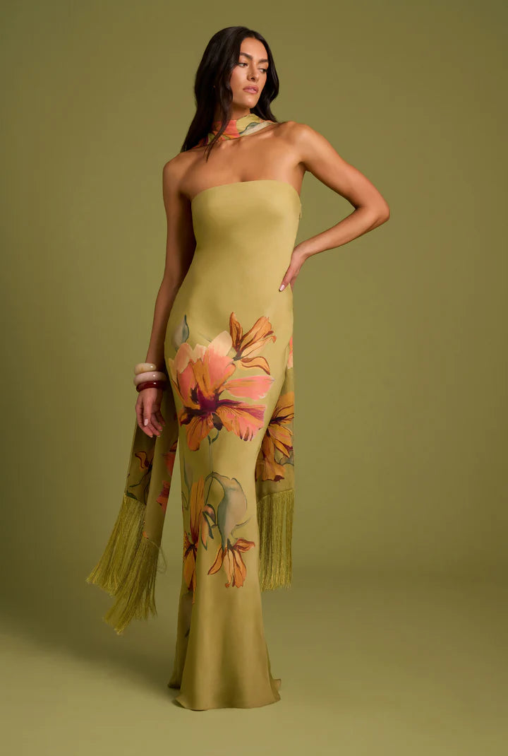 Rococo - Strapless Maxi Dress with Fringe Sash