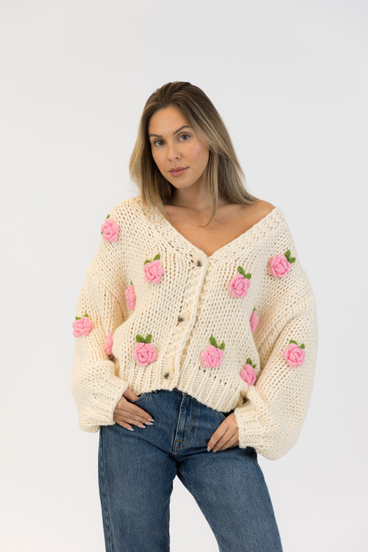 Rosie Cardigan - Off White Flower