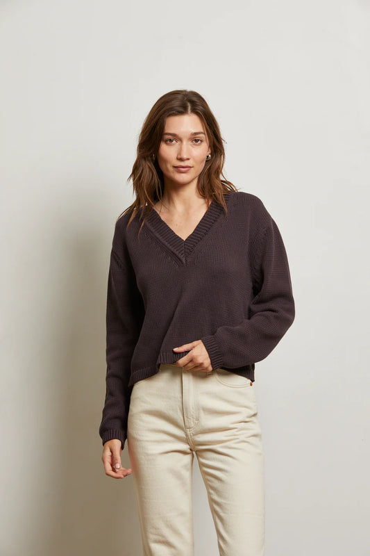 Addie Cotton Oversized V-Neck Sweater - Cocoa