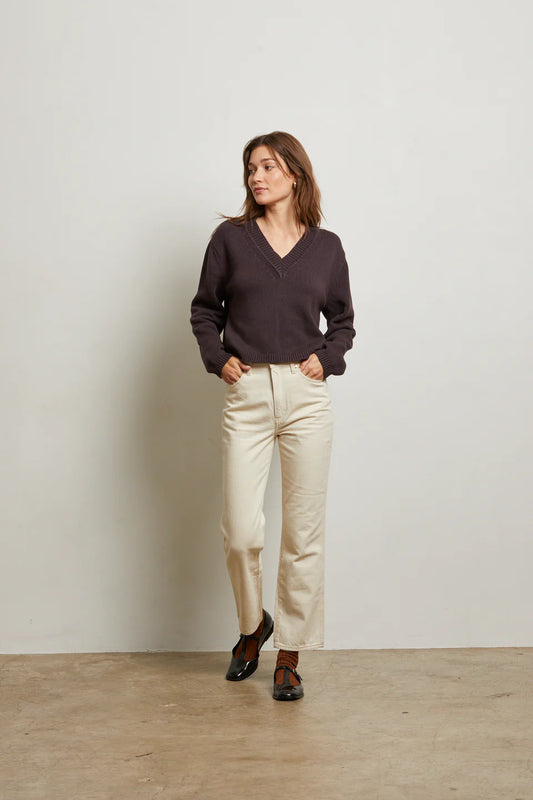 Addie Cotton Oversized V-Neck Sweater - Cocoa
