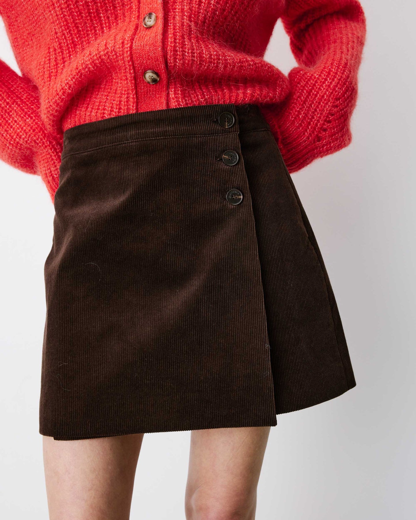 Adele Corduroy Wrap Mini Skirt - Chocolate