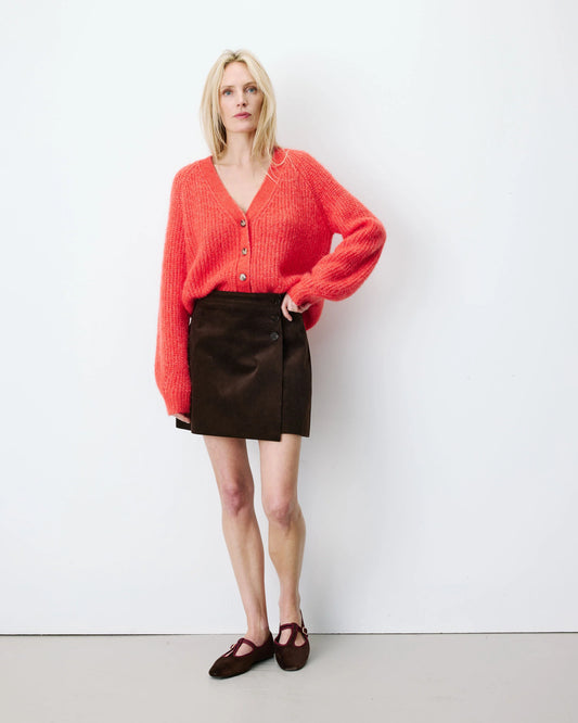 Adele Corduroy Wrap Mini Skirt - Chocolate