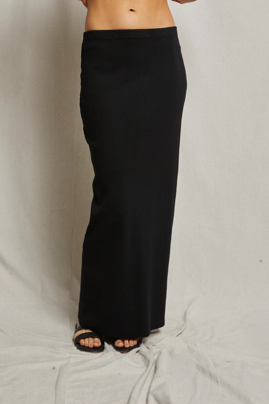 Aja Structured Rib Maxi Skirt - True Black