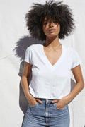 Alanis Recycled Cotton V-Neck Tee - White