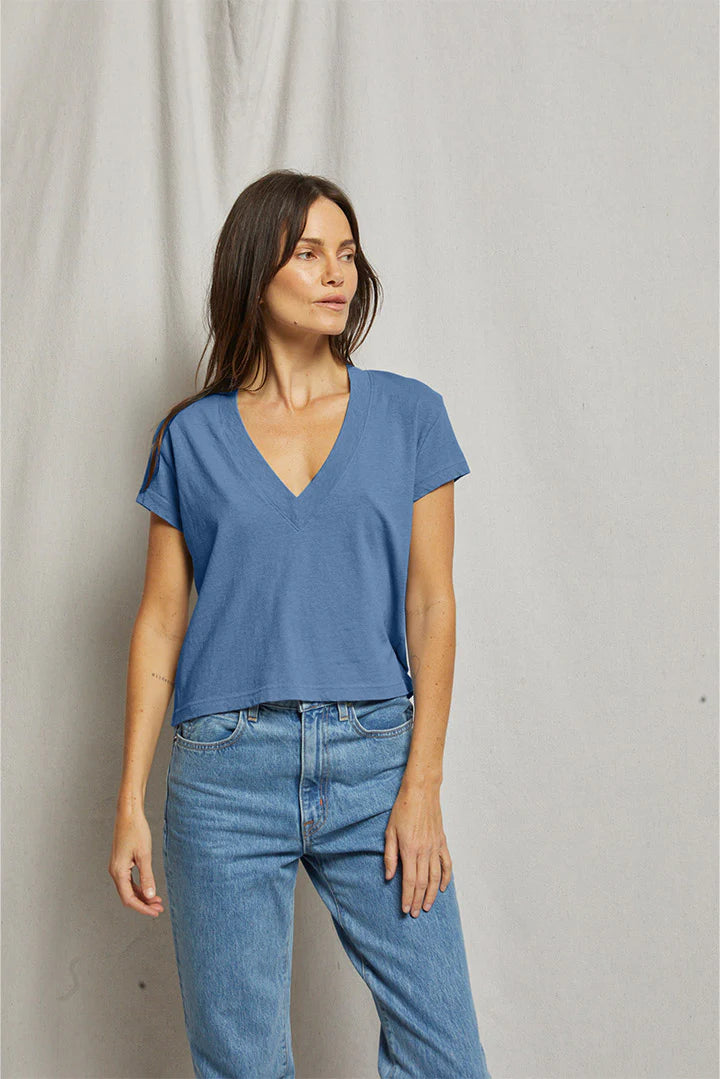 Alanis Recycled Cotton V-Neck Tee - Carolina Blue