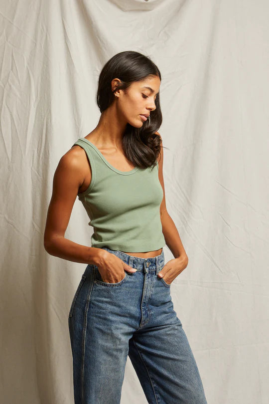 Blondie Structured Rib Bra Friendly Tank - Aloe