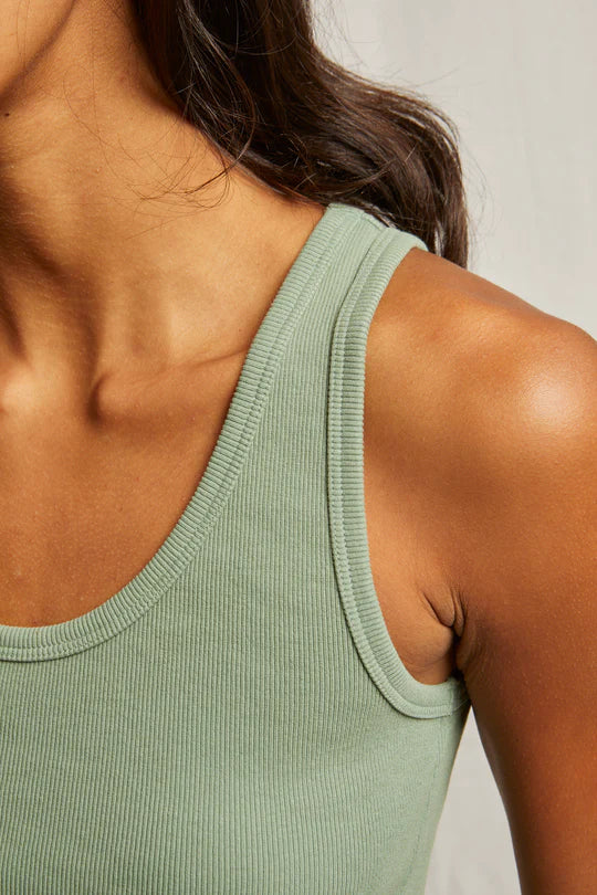 Blondie Structured Rib Bra Friendly Tank - Aloe