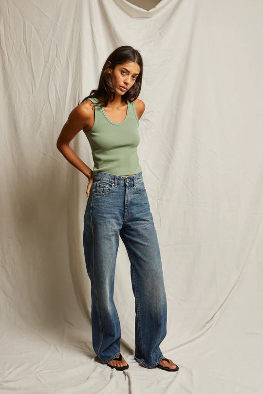 Blondie Structured Rib Bra Friendly Tank - Aloe