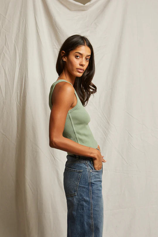 Blondie Structured Rib Bra Friendly Tank - Aloe