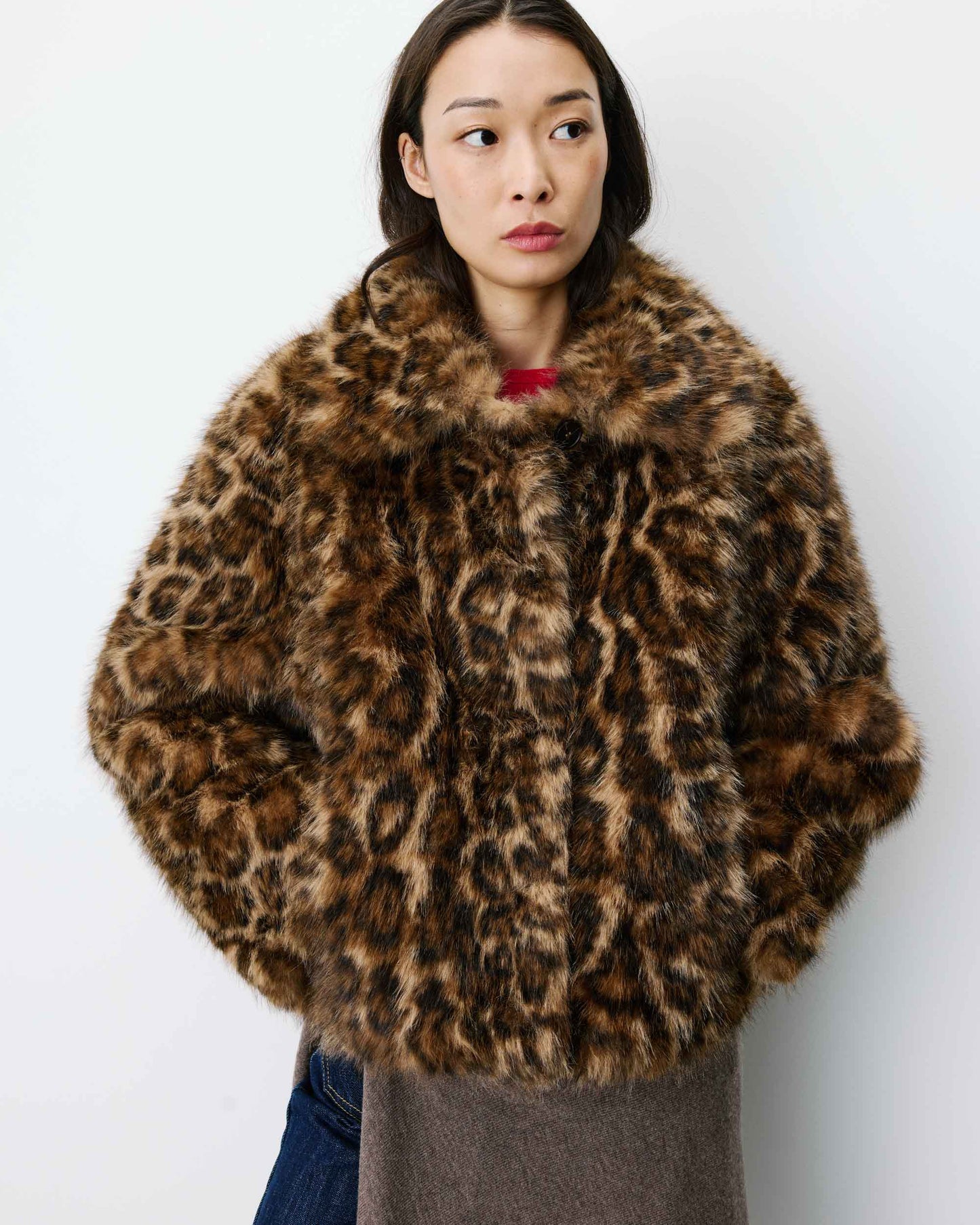 Alva Short Patterned Faux-Fur Coat - Leopard