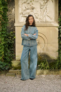 Alys Denim Jacket With Pearls - Light Blue Wash