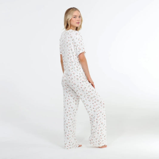 All American Tee Pant Set - Ivory Rosebuds