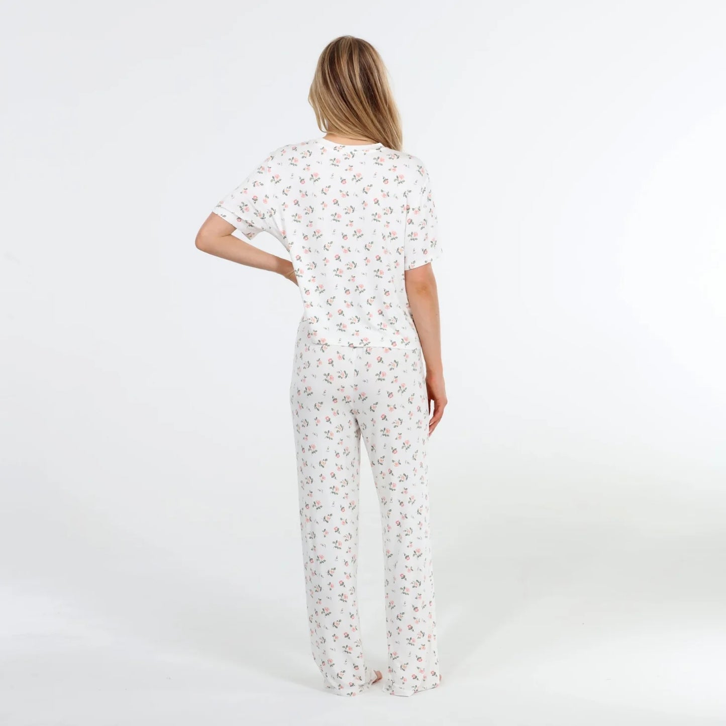 All American Tee Pant Set - Ivory Rosebuds