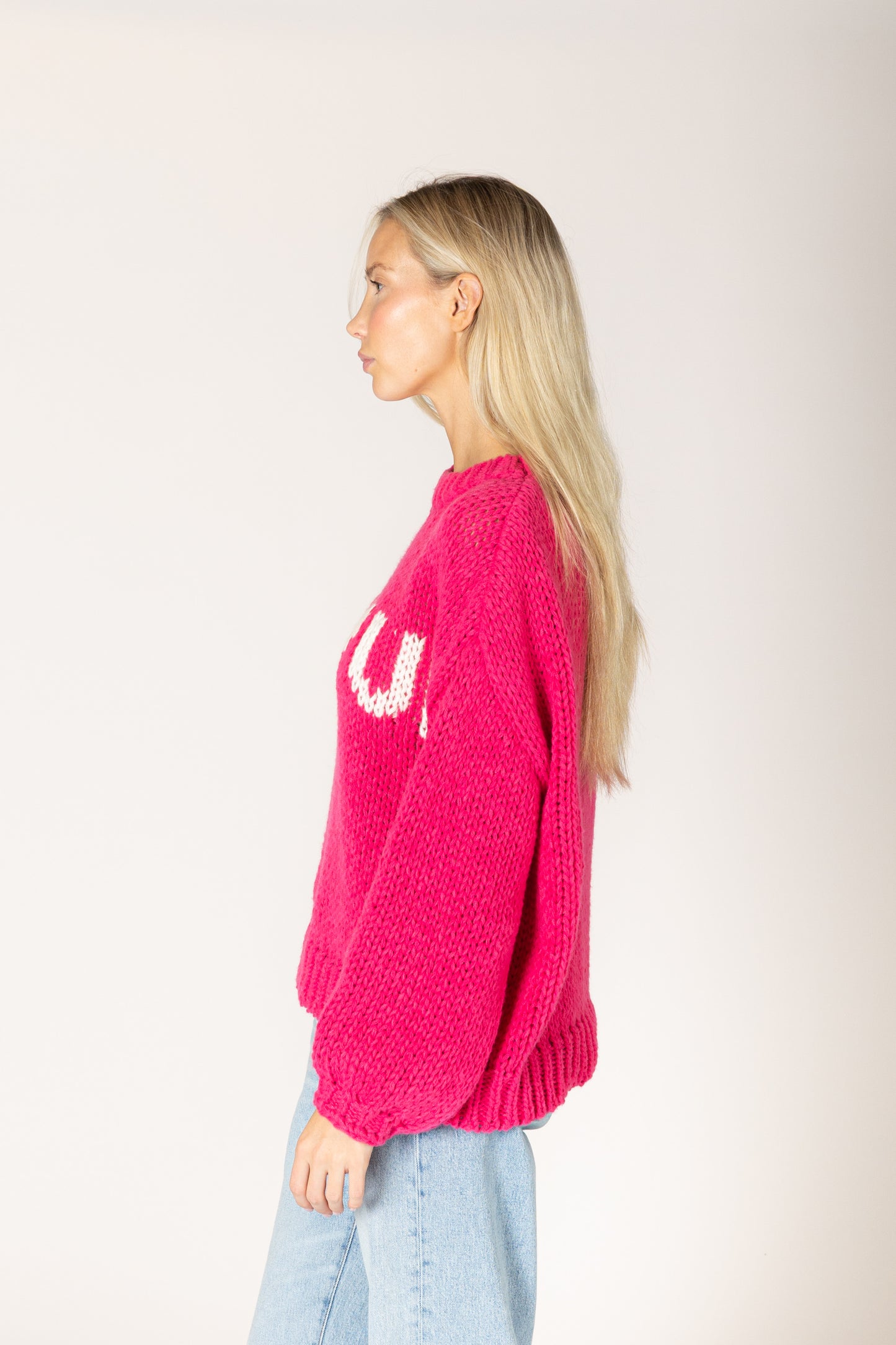 Lainey Hand Knit Amour Sweater - Cerise / Off White