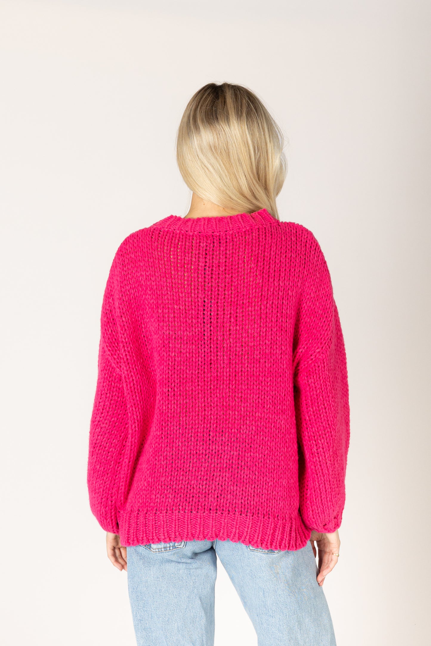 Lainey Hand Knit Amour Sweater - Cerise / Off White