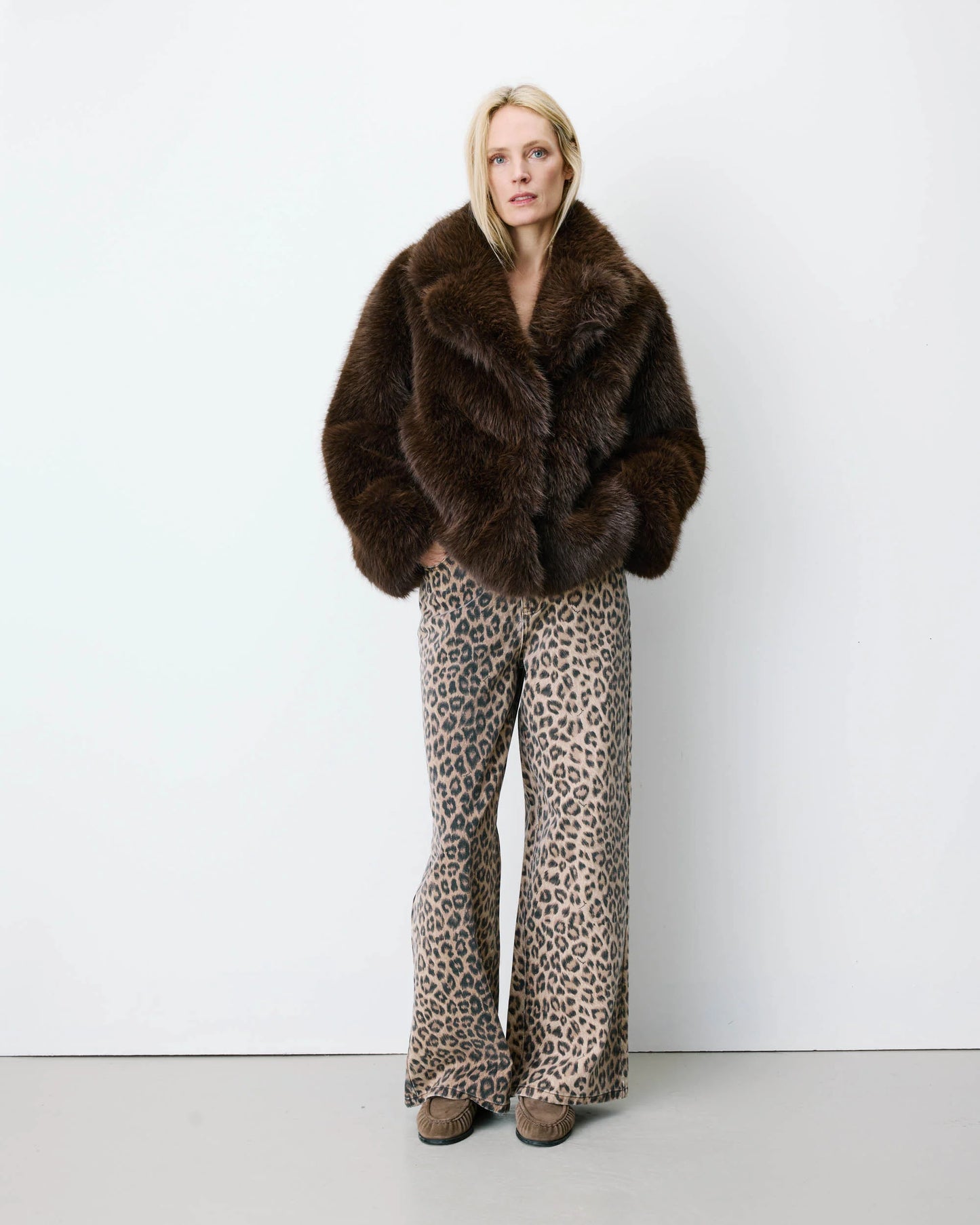 Amy Double-Breasted Faux-Fur Coat - Chocolate