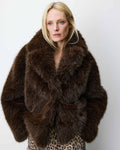 Amy Double-Breasted Faux-Fur Coat - Chocolate