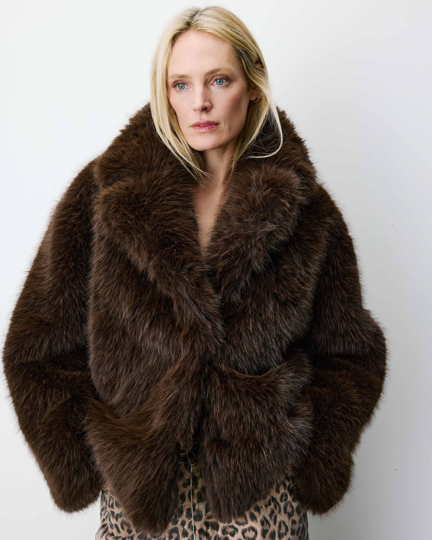 Amy Double-Breasted Faux-Fur Coat - Chocolate