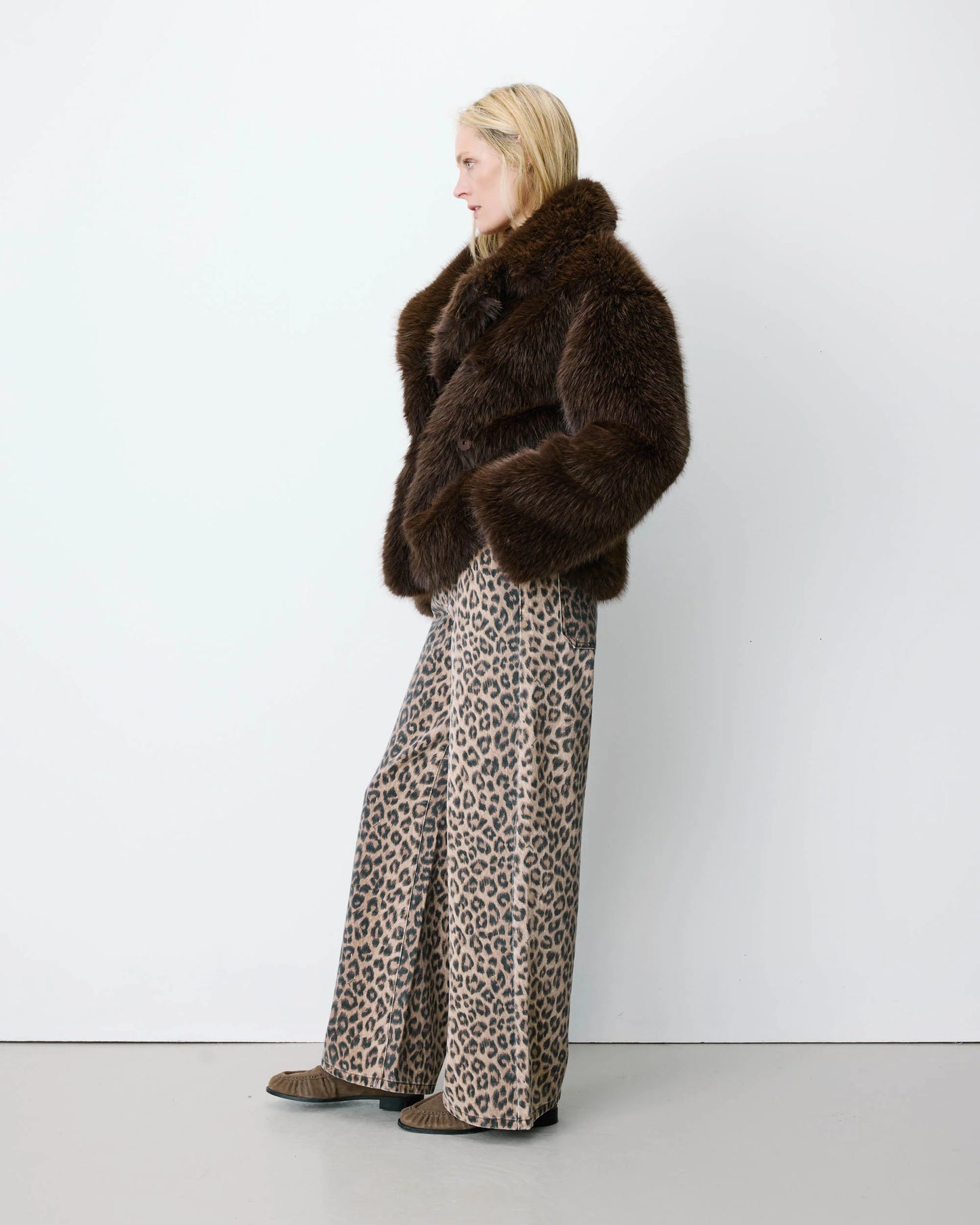 Amy Double-Breasted Faux-Fur Coat - Chocolate