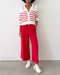 Nicolette Striped Polo Cardigan - White/Rouge