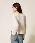Angora Jumper with Embroidery and Lace - White Snow