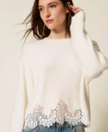 Angora Jumper with Embroidery and Lace - White Snow