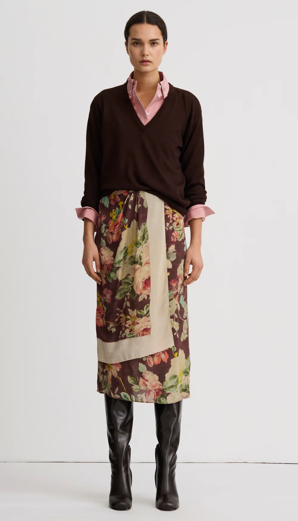 Asymmetrical Overlay Skirt - Mocha Flora