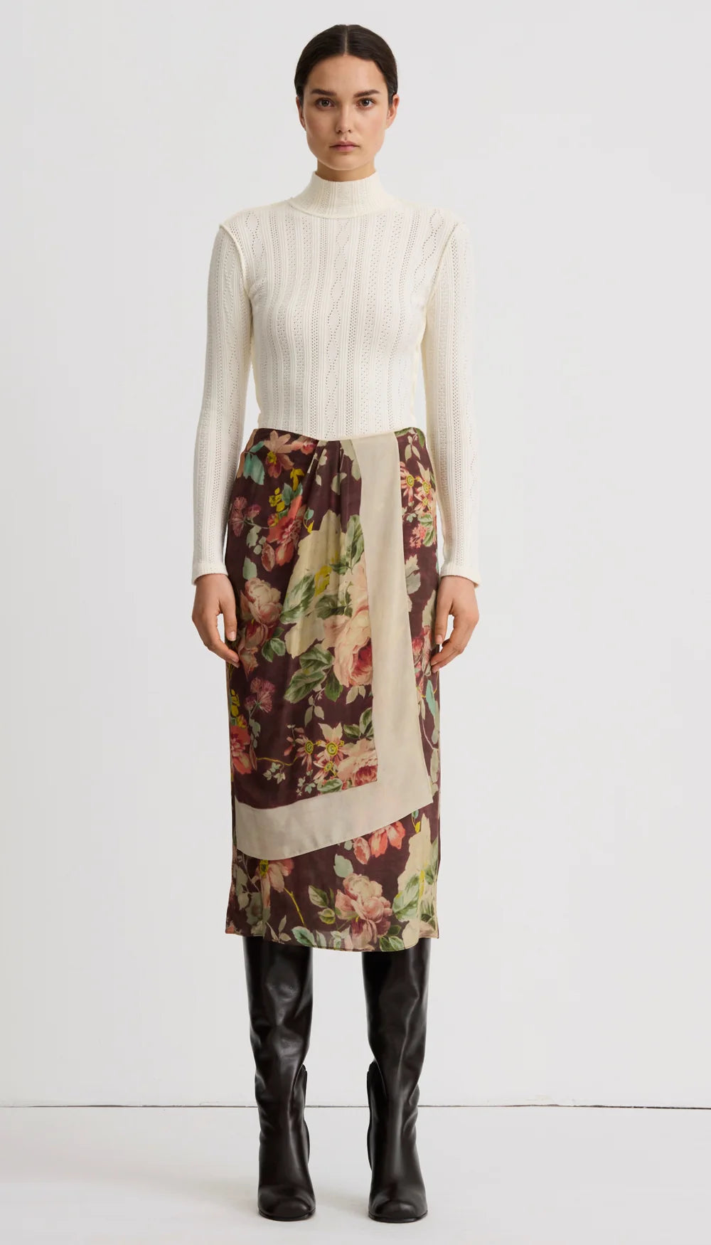 Asymmetrical Overlay Skirt - Mocha Flora