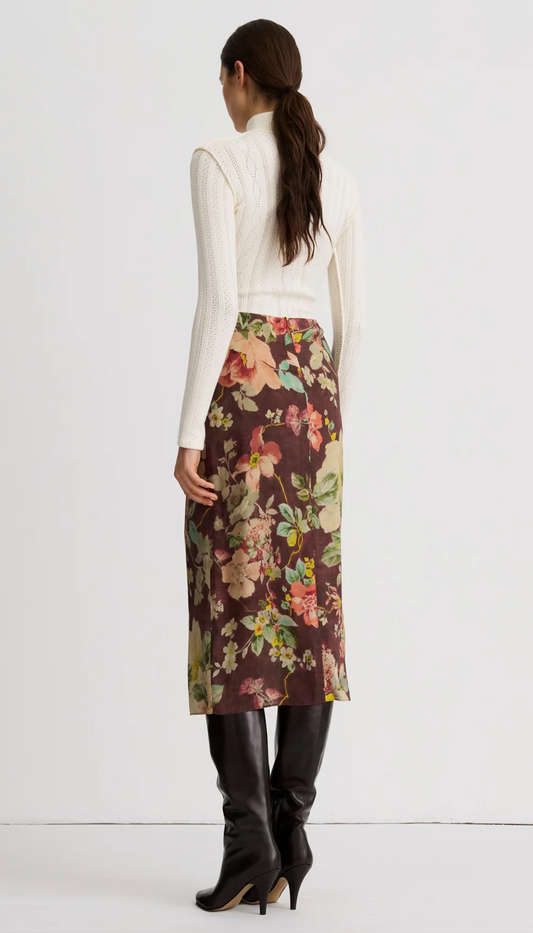Asymmetrical Overlay Skirt - Mocha Flora