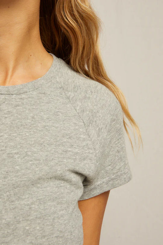 April Recycled Cotton Raglan Crew Tee - Heather Grey