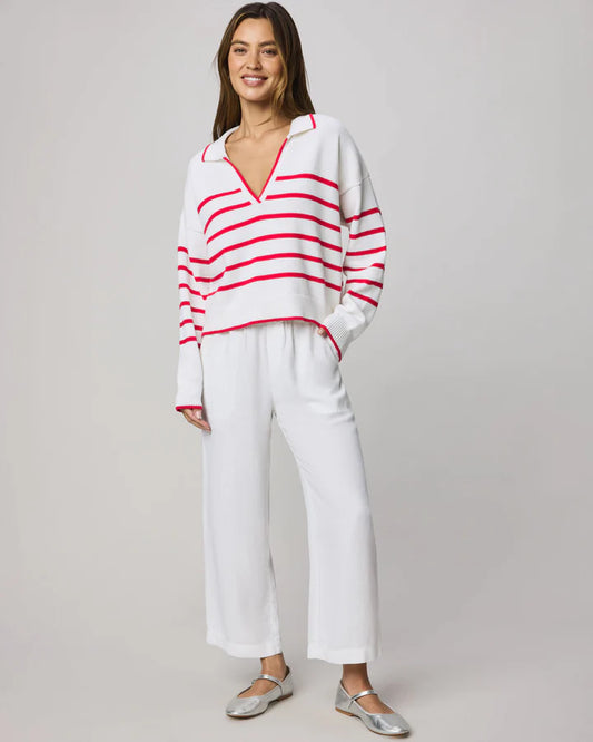 Arden Striped Polo Sweater - White/Rouge
