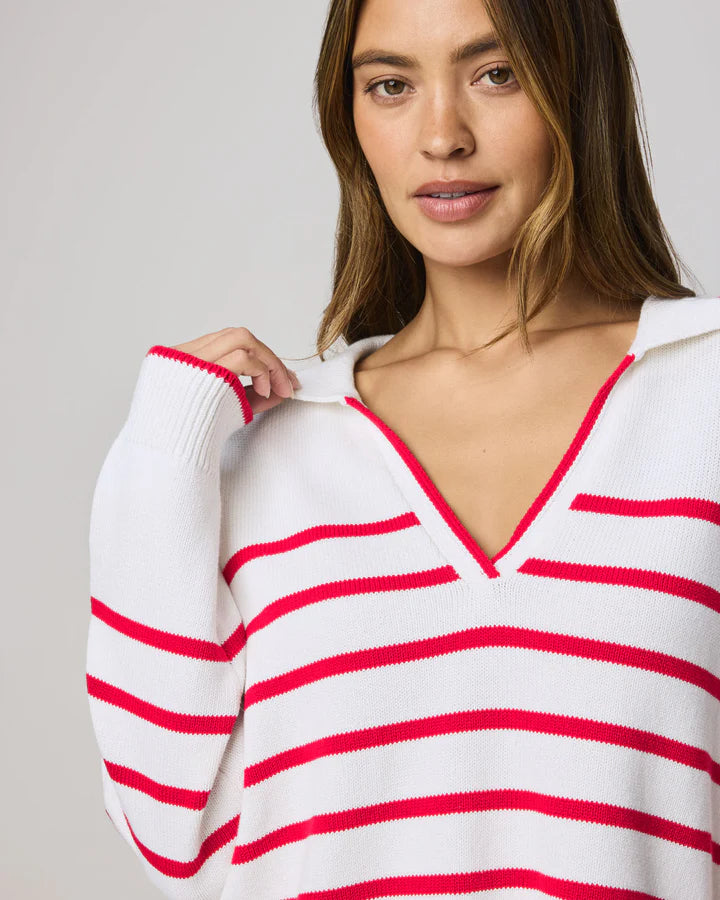 Arden Striped Polo Sweater - White/Rouge
