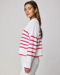 Arden Striped Polo Sweater - White/Rouge