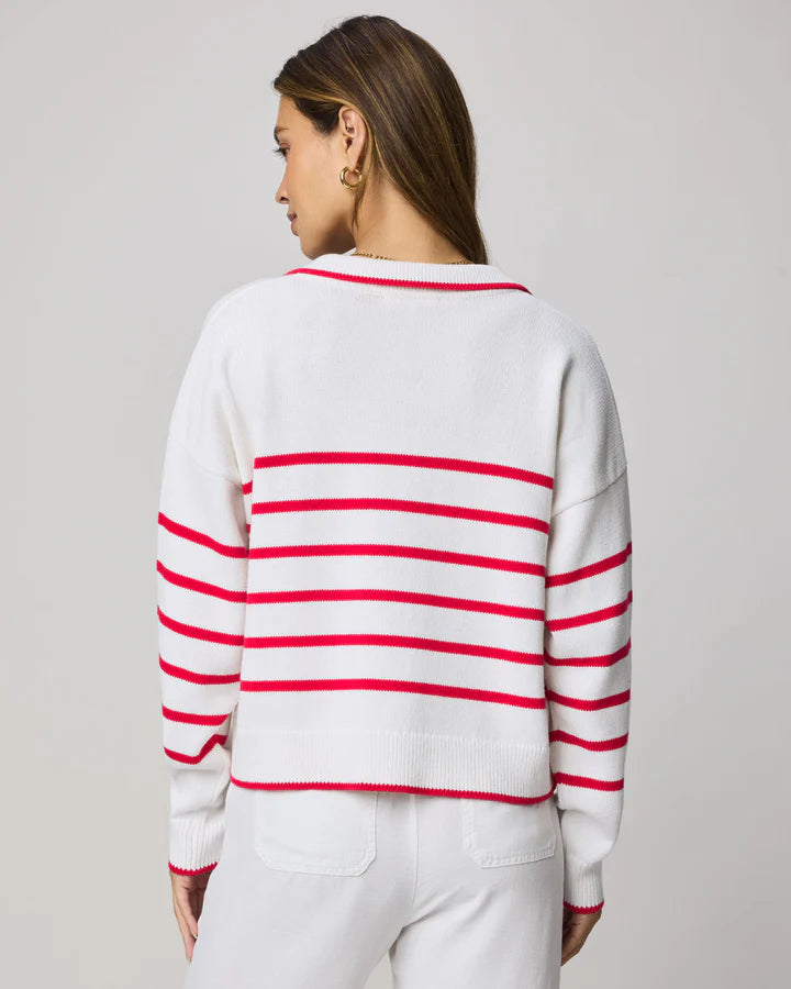 Arden Striped Polo Sweater - White/Rouge