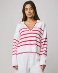 Arden Striped Polo Sweater - White/Rouge