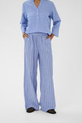 Arletty Linen Pants - Powder Blue/Gardenia Stripe
