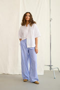 Arletty Linen Pants - Powder Blue/Gardenia Stripe