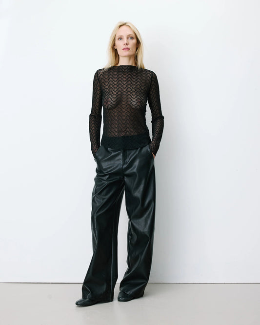 Aube Long-Sleeve Lace Top - Black