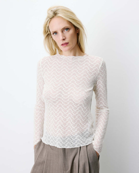 Aube Long-Sleeve Lace Top - Ecru