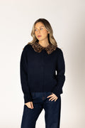 Aurora Novelty Fur Collar Cardi - Navy