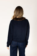 Aurora Novelty Fur Collar Cardi - Navy