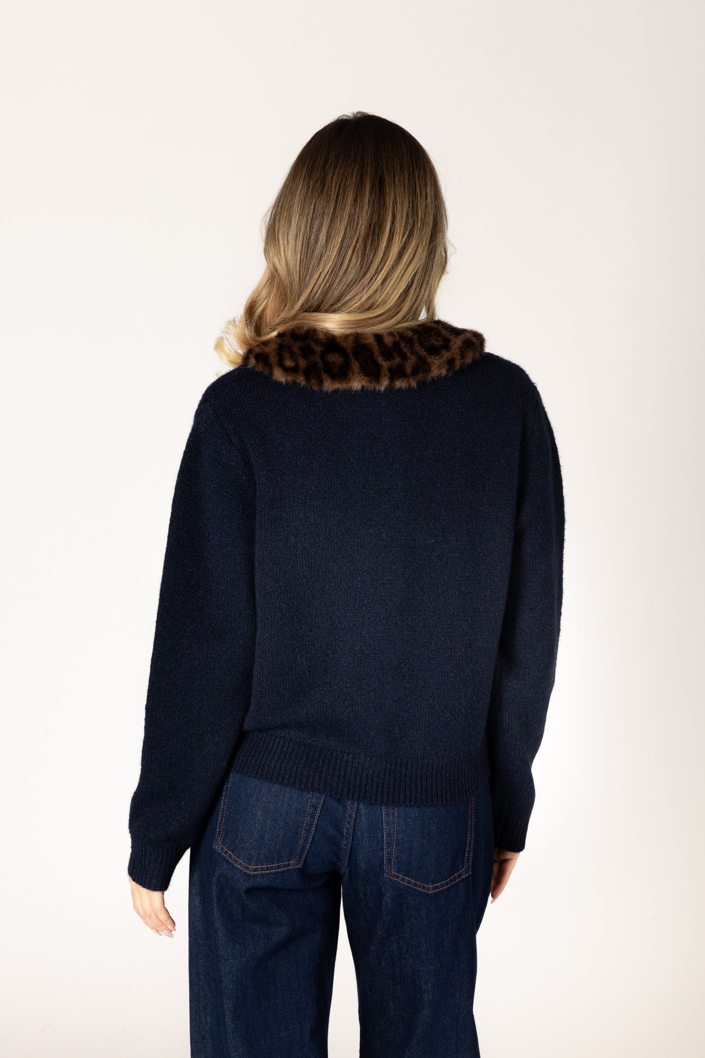 Aurora Novelty Fur Collar Cardi - Navy