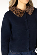 Aurora Novelty Fur Collar Cardi - Navy