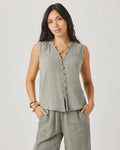 Ava Gauze Button Tank - Eucalyptus