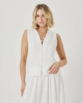 Ava Gauze Button Tank - White