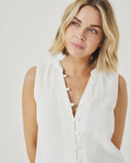 Ava Gauze Button Tank - White