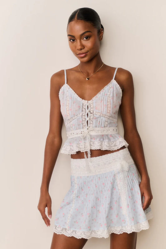 Avra Floral Cotton Peplum Cami - Chapparal Blue