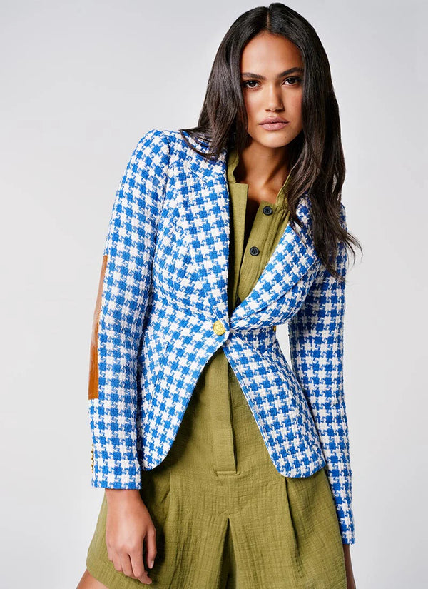 Patch Pocket Duchess with Elbow Patch - Azure Houndstooth