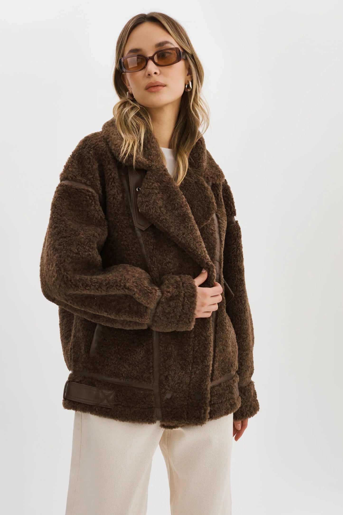 Badu Oversized Faux Shearling Jacket - Brown